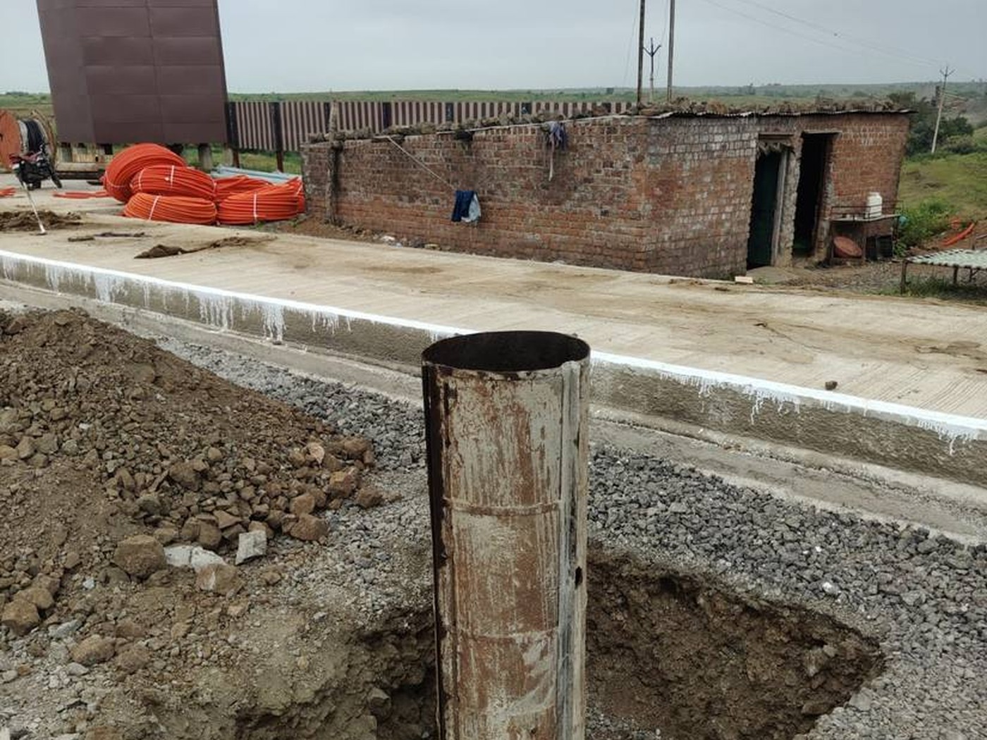 Foundation pile prepared at a construction site